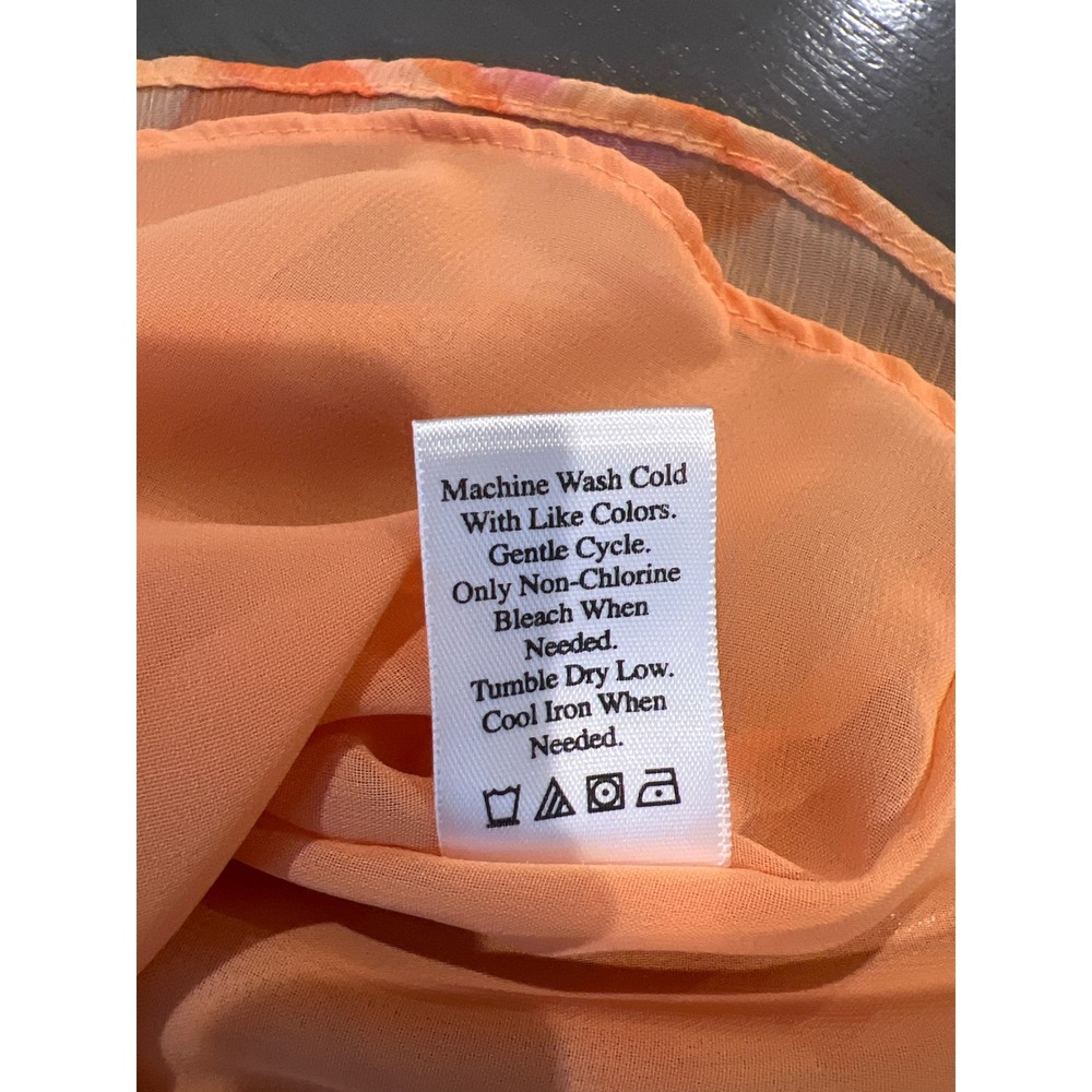 Coldwater Creek Orange Tropical Lined Floral Ruffle V-Neck Chiffon Blouse Medium - Picture 5 of 5